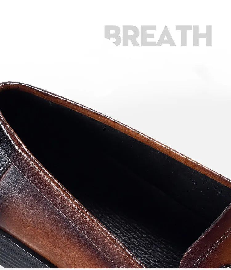 Italian Men's Formal Shoes Luxury Genuine Leather Handmade Black Wedding Soical Suit Buckle 2023 Summer New Oxford Dress Loafers