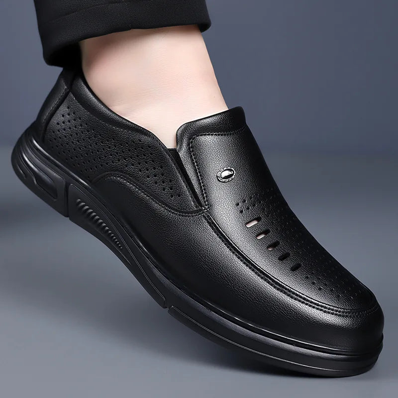 Spring Summer Hallow Leather Shoes for Men Solid Color Breathable Business Casual Shoes Male New Designer Fashion Sandals Man