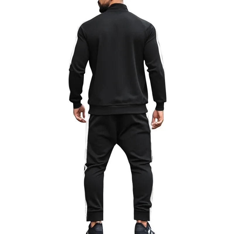 2025 Spring Autumn Men's 2-Piece Set Color Blocking Zipper Stand Collar Casual Sports Jacket Sweatshirt Trousers Suit