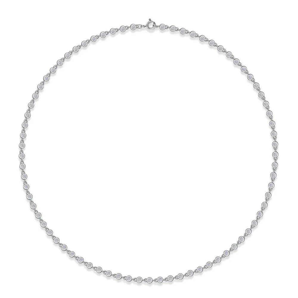 Certified 3mm Round Bezel Moissanite Tennis Necklace for Women 925 Sterling Silver Plated 18k Gold D Color Diamond Neckchain