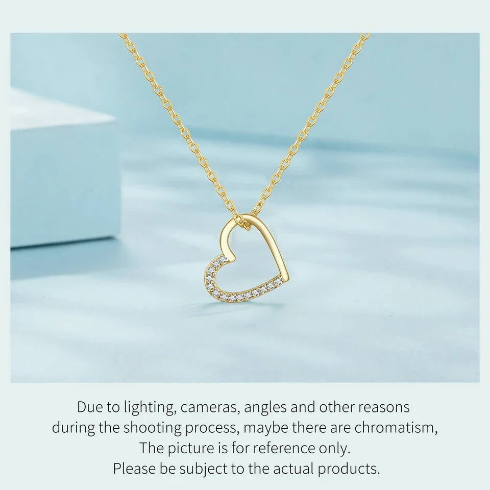 Genuine 925 Sterling Silver The shape of love Chain Necklace for Women, Godl Plated Heart Necklace 3 Color 18.11''