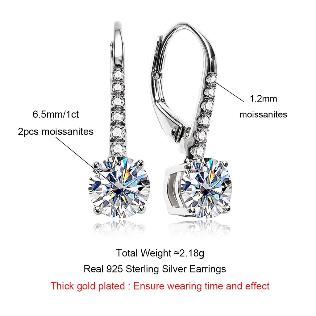 1 Carat D Color Moissanite Dangle Drop 925 Sterling Silver Earrings With Certificate Jewelry Wholesale