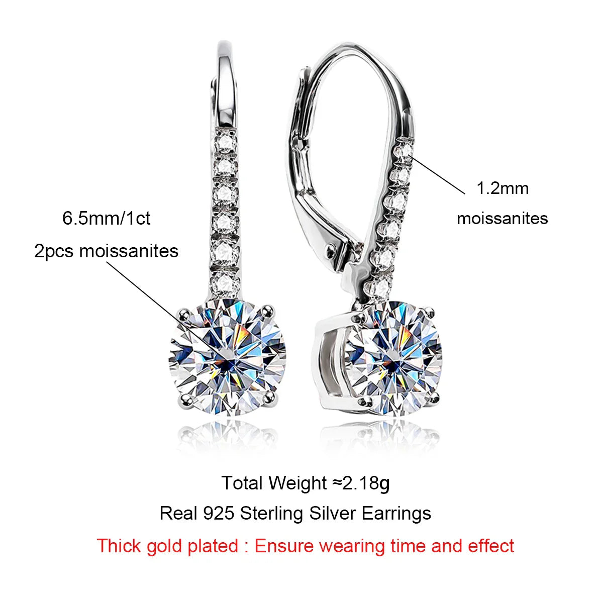 1 Carat D Color Moissanite Dangle Drop 925 Sterling Silver Earrings With Certificate Jewelry Wholesale