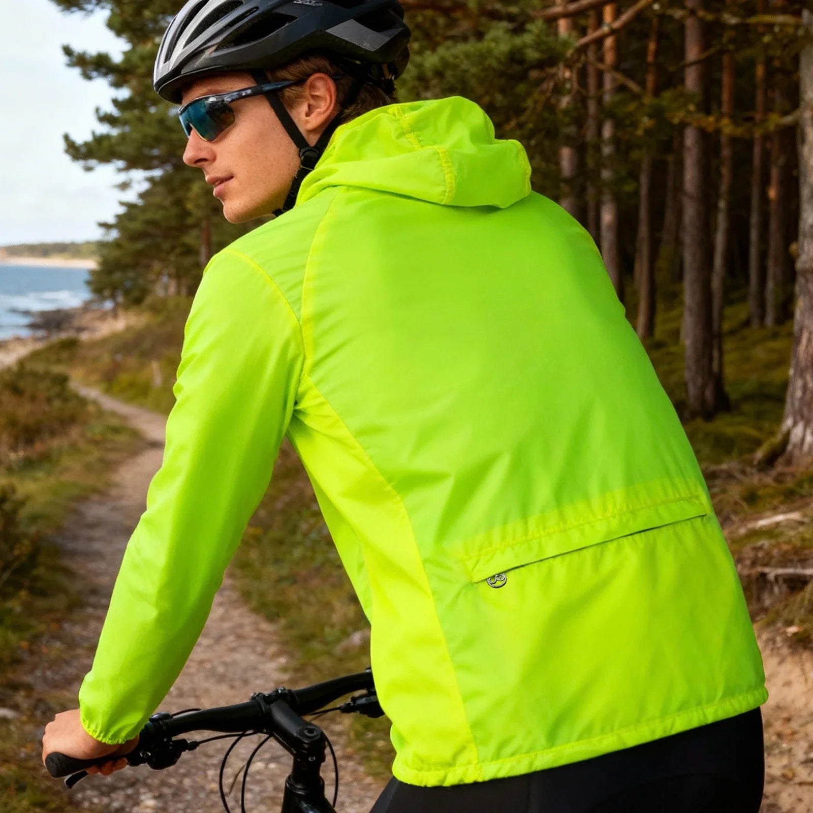 Spring Men Bike Windbreaker Water Repellent Half Zip Jacket Pullover Packable Windproof Hooded Cycling Jacket