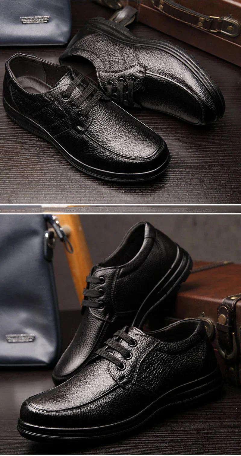 Genuine Leather Shoes Flat Mens Casual Shoes Cowhide Business Brand Male Footwear Soft Comfortable Black