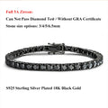 Full 3/4/5/6.5mm Black Moissanite Tennis Bracelet for Men Women Unisex 925 Silver Plated 18K Black Gold Hip Hop Bracelets