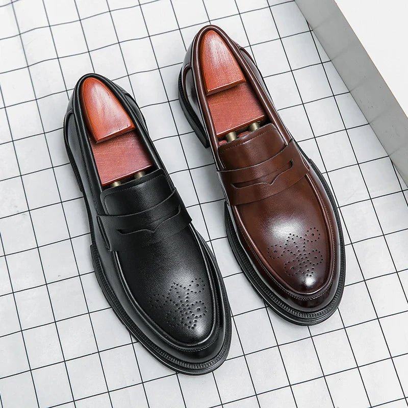 Spring and autumn men's business casual shoes breathable carved leather shoes British fashion platform pointed leather shoes 46