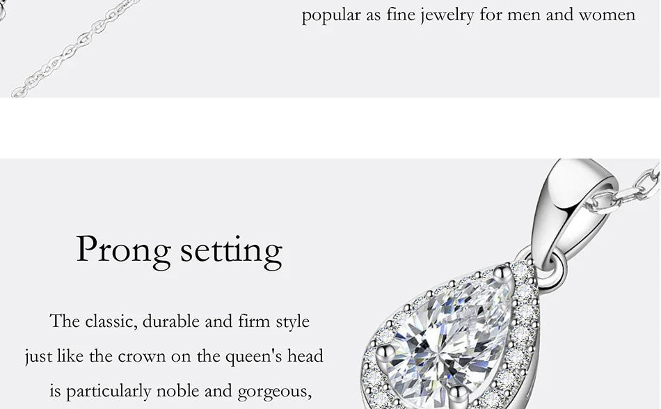 1CT Pear Cut Moissanite Necklace for Women S925 Pure Silver Sparkling Diamond Pendant Luxury Jewelry Party Gift