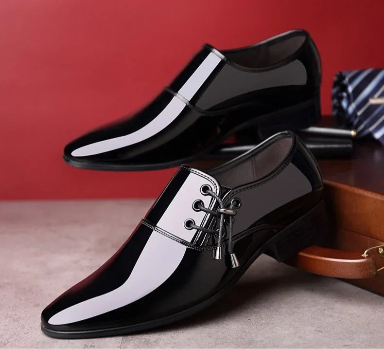 Men's Formal Shoes Patent Leather Pointed Toe Social Shoe Male Bright Upper Spring Autumn 2025 Style High Quality Fashion 39 New
