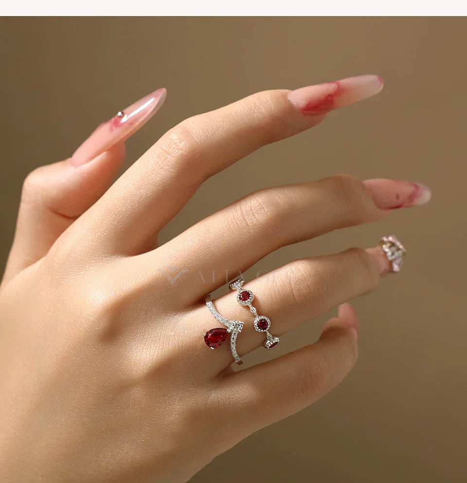 Classic Lab Ruby Rings with Zircon Crown Design Timeless Elegance 925 Sterling Silver Wedding Engagement Ring For Women