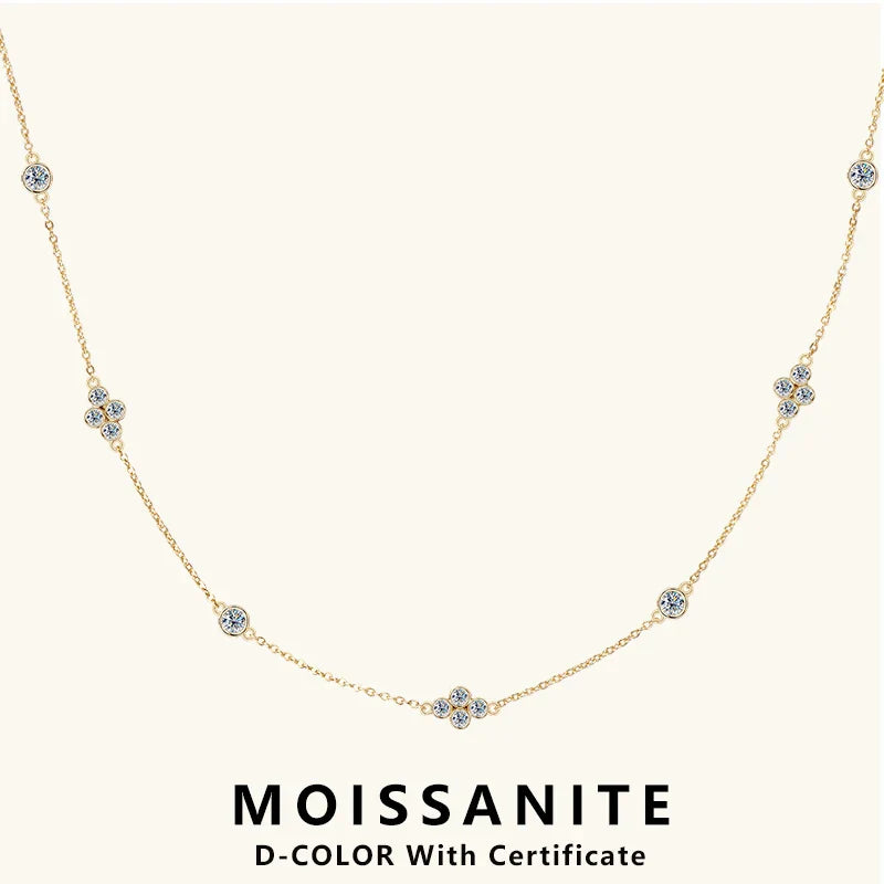 3mm&2mm Moissanite Choker Necklaces Collar Plata 925 Sterling Silver Clavicle Chain Necklace For Women Neck Jewellry Gift