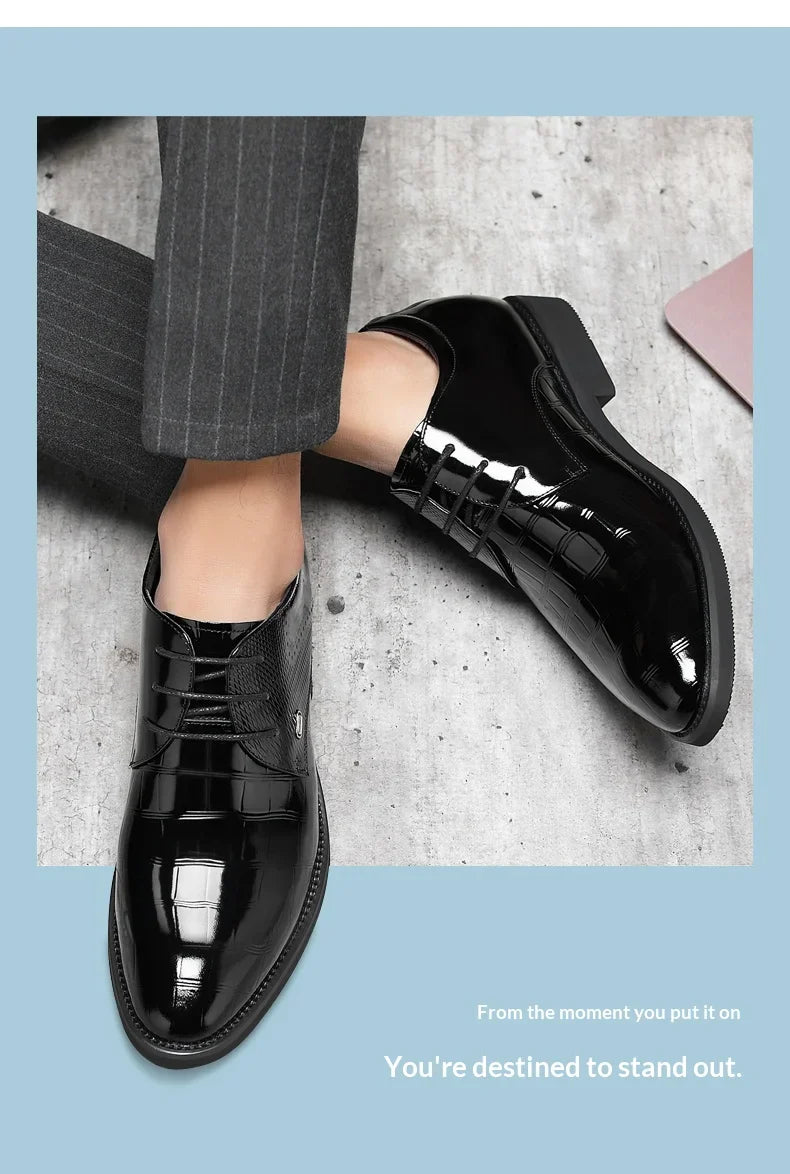 Mens Elevator Shoes 6/8CM Height Increase Invisible Hidden Formal Oxford Derby Leather Dress Shoes for Wedding Business Lace Up
