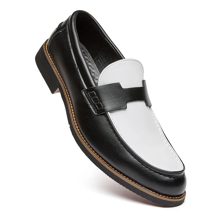 Luxury Brand Loafers Men's Black and White Color Leather Shoes Slip-on Fashion Soft-soled Casual Shoes Party Wedding Moccasin