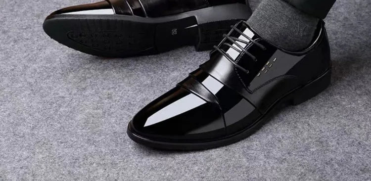 Men's Spring Casual Leather Shoes Business Formal Footwear Fashion Versatile Lace-up Dress Shoes for Youth
