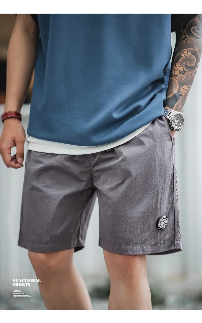 Outdoor Men's Quick-Dry Shorts Lightweight Casual Elastic Waist Drawstring Shorts Loose Fit Running Contrast Summer Shorts