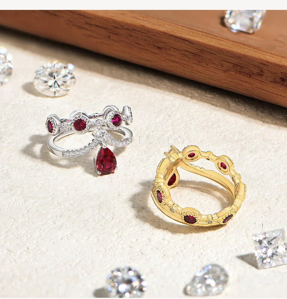 Classic Lab Ruby Rings with Zircon Crown Design Timeless Elegance 925 Sterling Silver Wedding Engagement Ring For Women