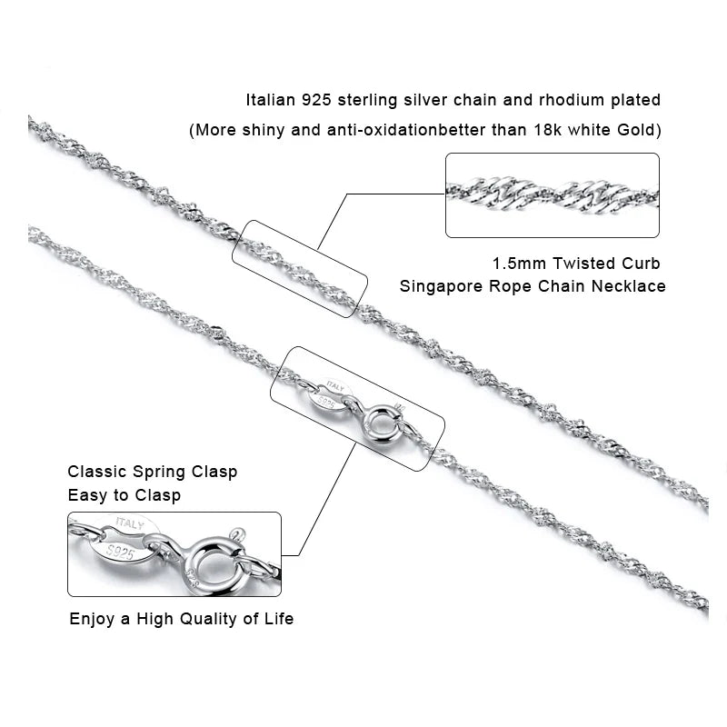 1.5mm Width Singapore Twisted Chain Necklace Solid 925 Sterling Silver Hiphop Classic Style Twist Choker Chain SC02