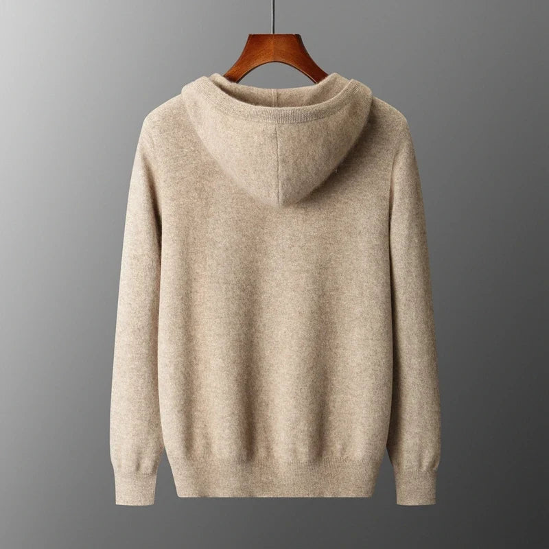 2025 New Men Knitted Plane Hooded Cardigan Cashmere Sweater Zipper Design Pocket Decoration High quality Thick Warmth Hoodie