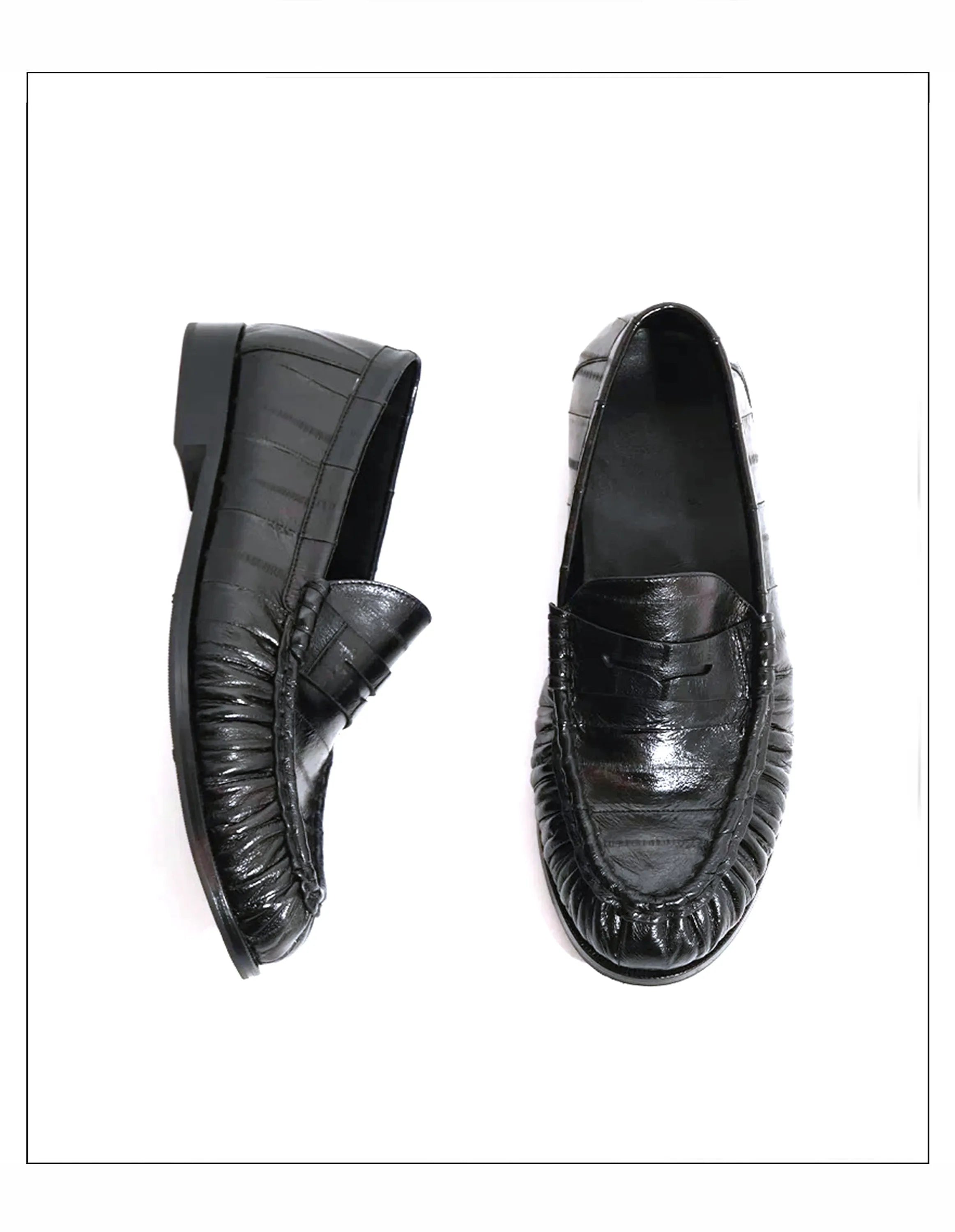 Loafers for men's eel skin pleated design a top layer cowhide slip in formal dress shoe suitable for casual work and commuting