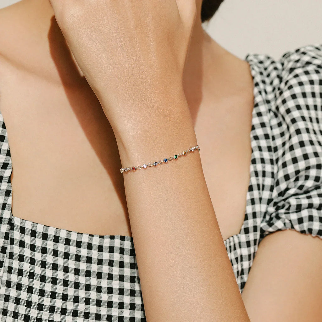 Bohemia Style Charm Chain Bracelet For Women Real 925 Sterling Silver Rainbow Color CZ Female Fashion Jewelry Accessory