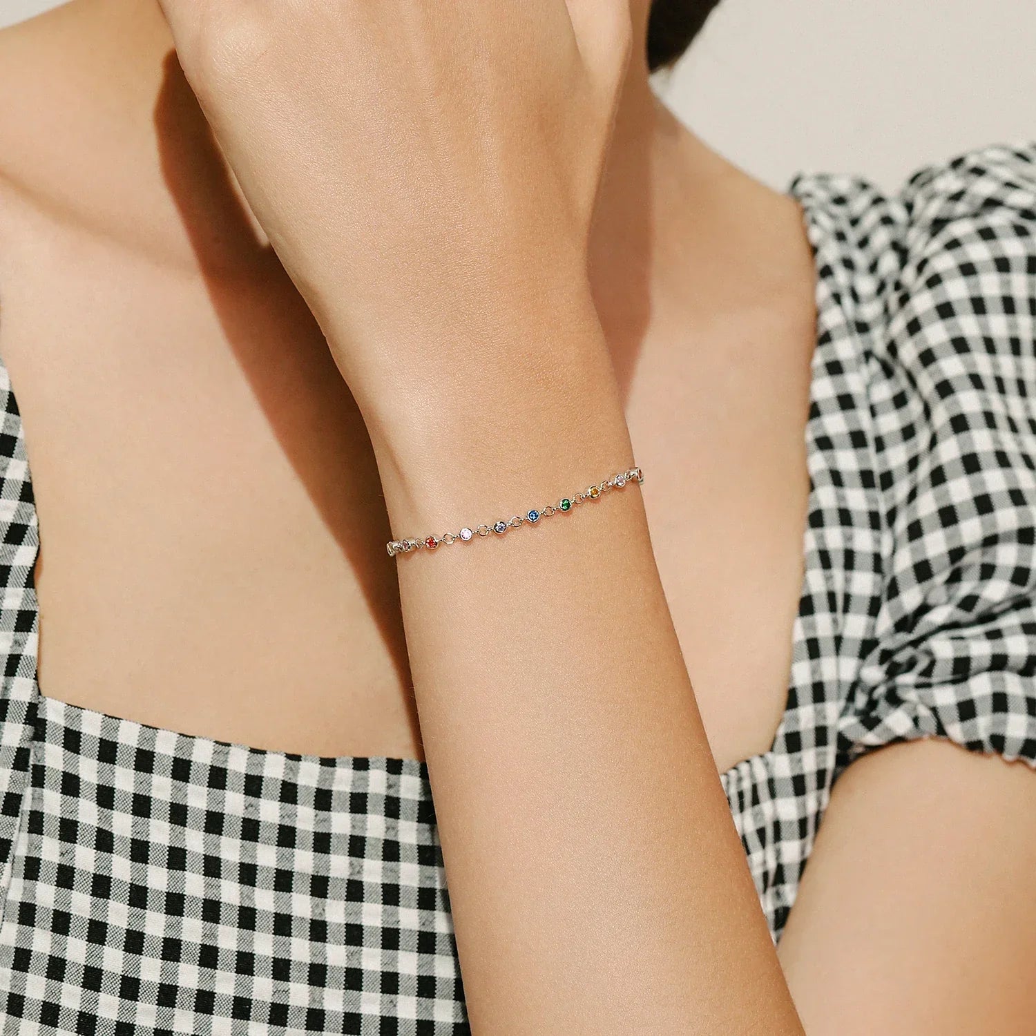 Bohemia Style Charm Chain Bracelet For Women Real 925 Sterling Silver Rainbow Color CZ Female Fashion Jewelry Accessory