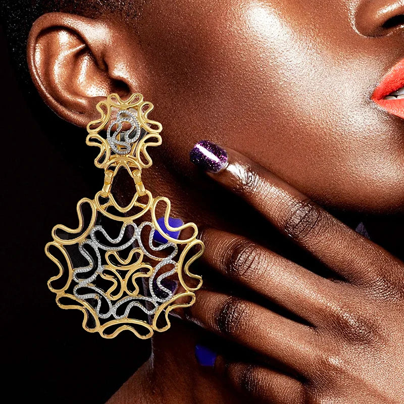 Gold Color Earrings For Women Fashion Jewelry 18k Gold Plated Big Drop Earrings Wedding Party Accessories Gift Trending