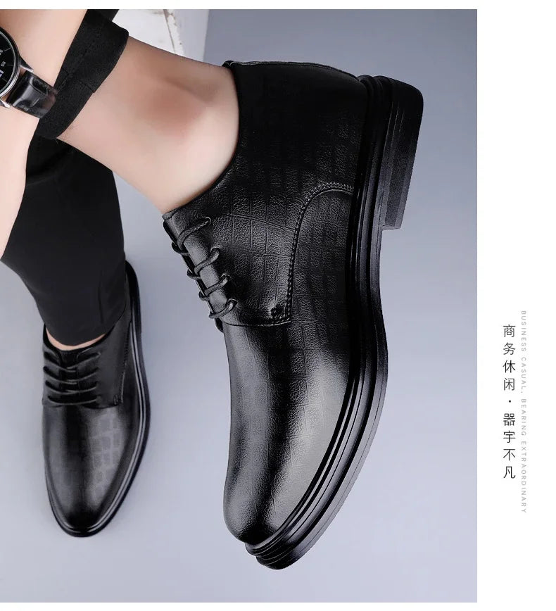 Men Dress Shoes Elevator Shoes Platform Breathable Casual Business Luxury Genuine Leather Soft Heightening Shoes 7CM Taller Male