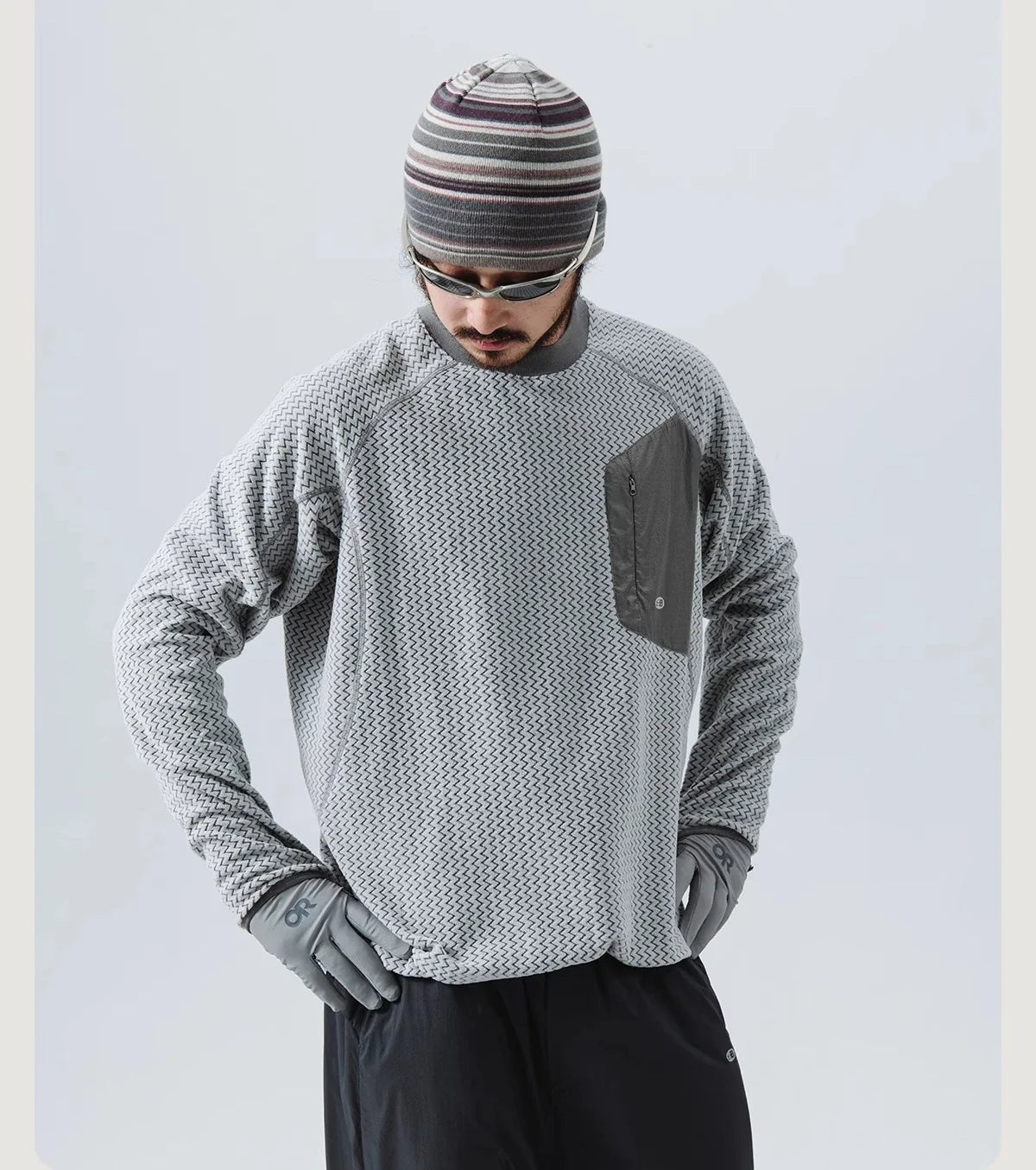 Mountain-Ready Crewneck: Engineered with Ribbed Neck, Reflective Logo, & Secure Chest Pocket for Outdoor Style Unisex