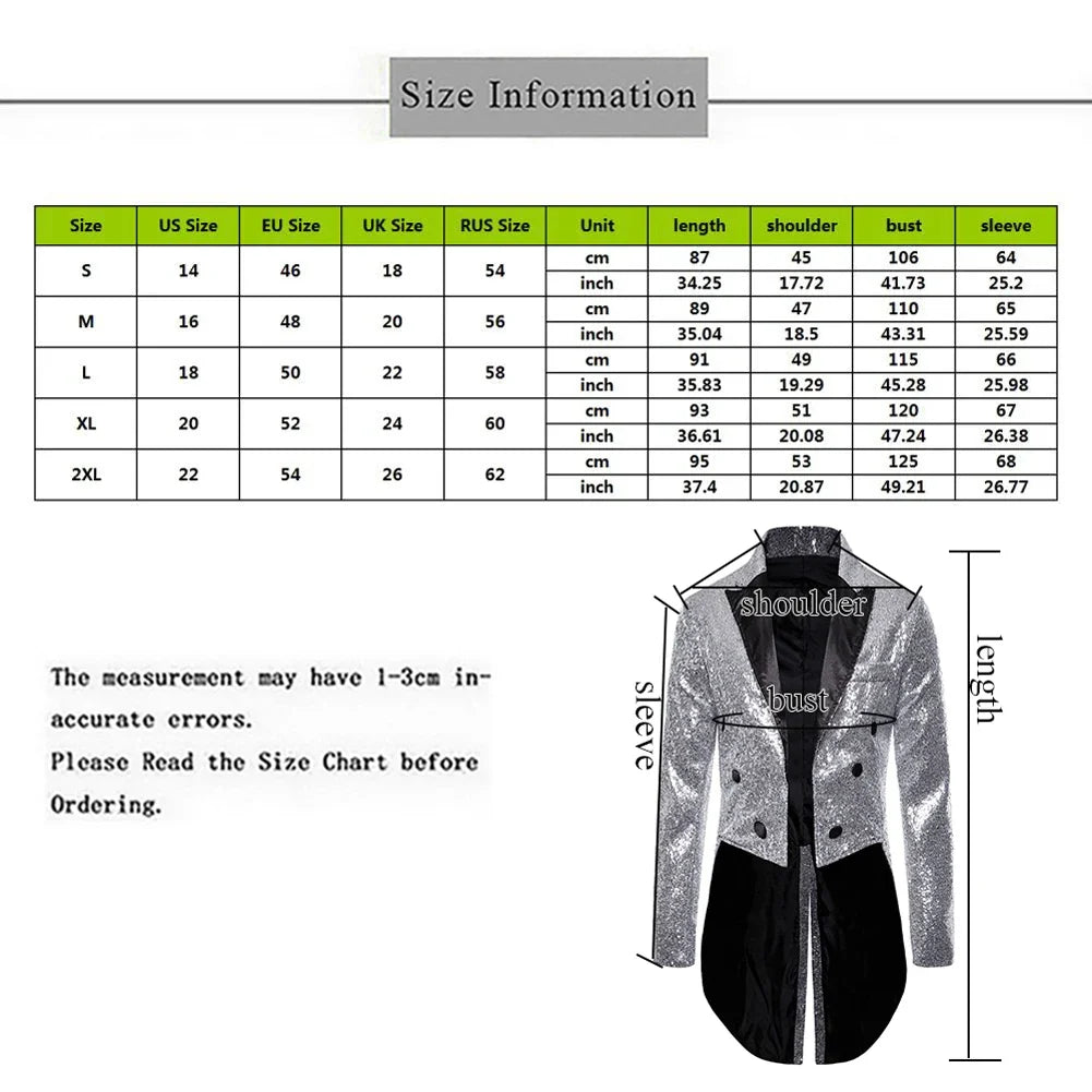 Shiny Gold Sequins Glitter Tailcoat Suit Jacket Male Double Breasted Wedding Groom Tuxedo Blazer Men Party Stage Prom Costume