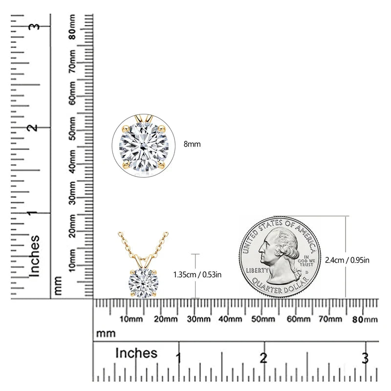 Certified 6.5MM 1CT Moissanite Pendant Necklace Real Silver Chain 925 for Women Sparkling Solitaire Drop Necklaces Jewelry