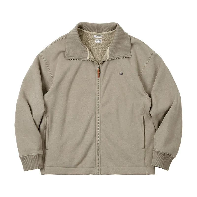 Men's High Neck Warm Jacket Polar Fleece Lining Thickened Coat Casual Sports Style Cardigan Sweater Vintage Tennis Jacket