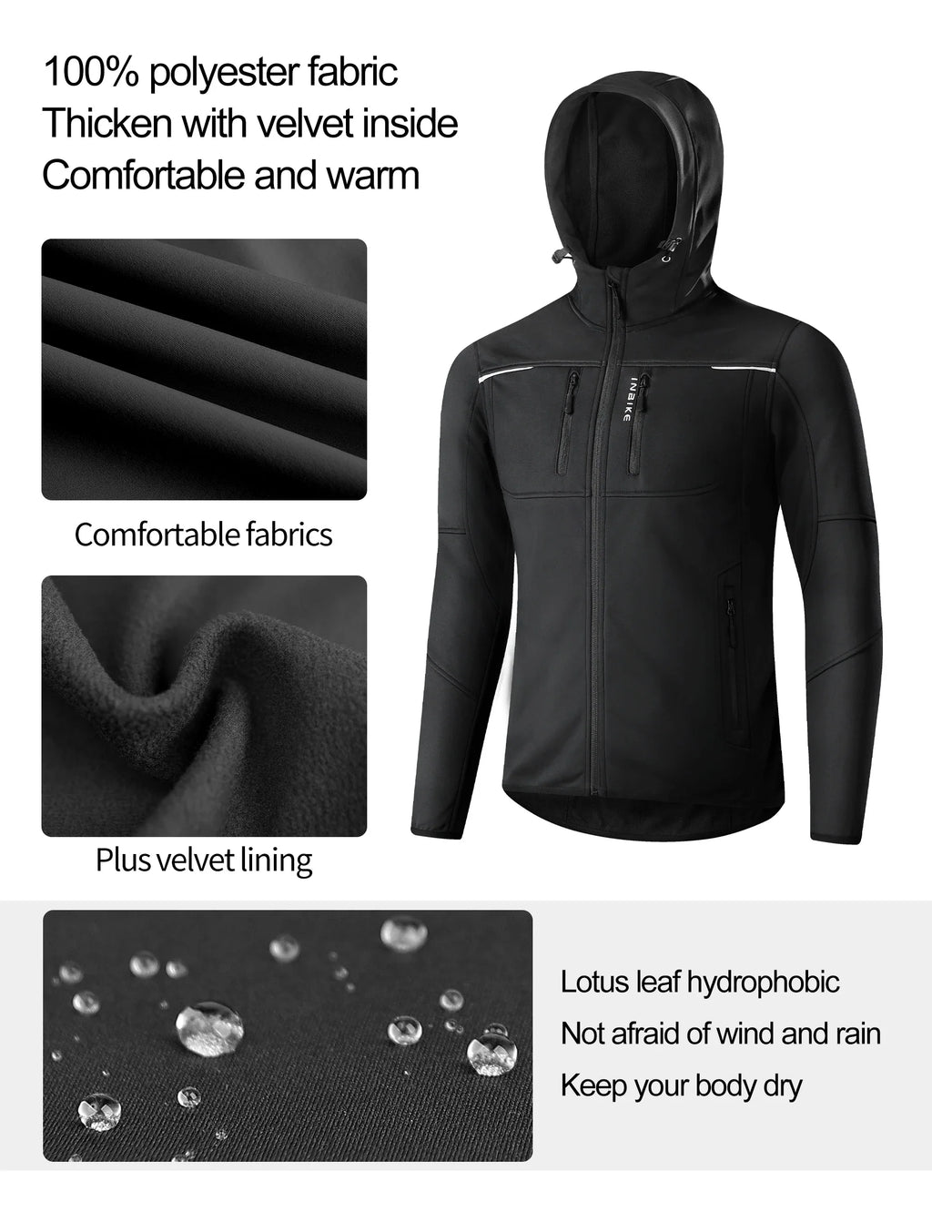 Winter Cycling Jackets Man Warm Thermal Windbreaker for Men Hooded MTB Bike Jackets for Riding Windproof Bicycle Clothing