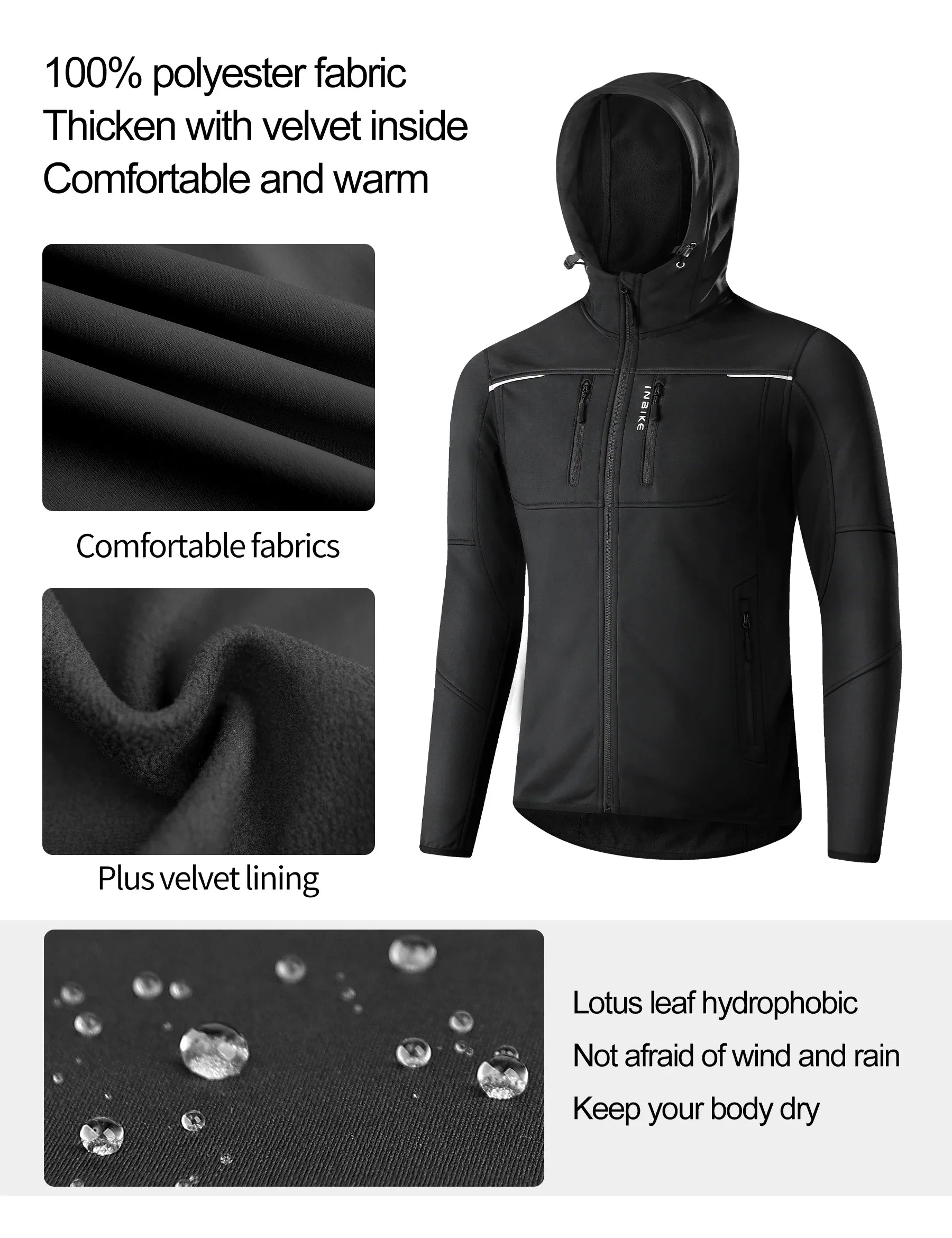 Winter Cycling Jackets Man Warm Thermal Windbreaker for Men Hooded MTB Bike Jackets for Riding Windproof Bicycle Clothing
