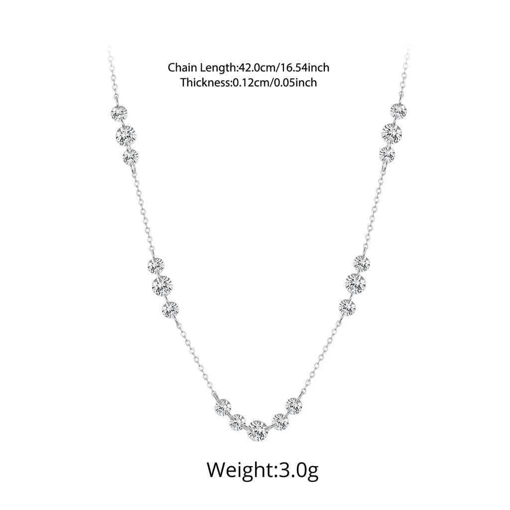 925 Sterling Silver Dancing Zircons Necklace Sparkling Crystal Round Beads O-Chain Link Original for Women Stacking Gift