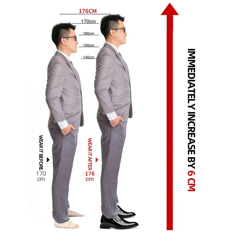 LAORENTOU genuine leather Increase in height 6CM men's shoes, dress leather shoes with raised pointed toe inside wedding shoes