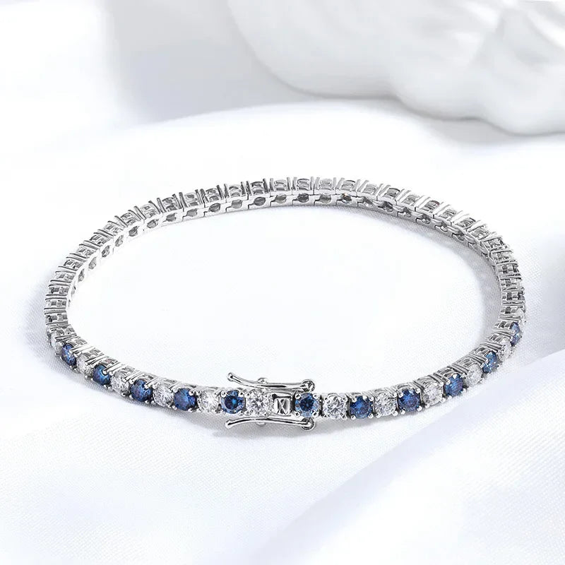 Certified 3/4/5mm Full Moissanite Diamond Tennis Bracelets for Women Man Colorful Gem Sparkling 925 Sterling Silver Chain