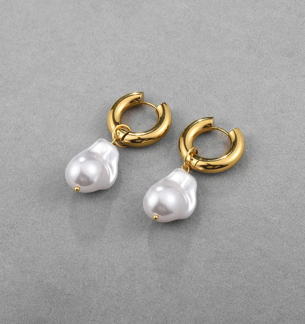 European Retro High-end Asymmetrical Pearl Earrings for Women Titanium Steel Earrings Long Earrings Sassy Earrings Non-fading