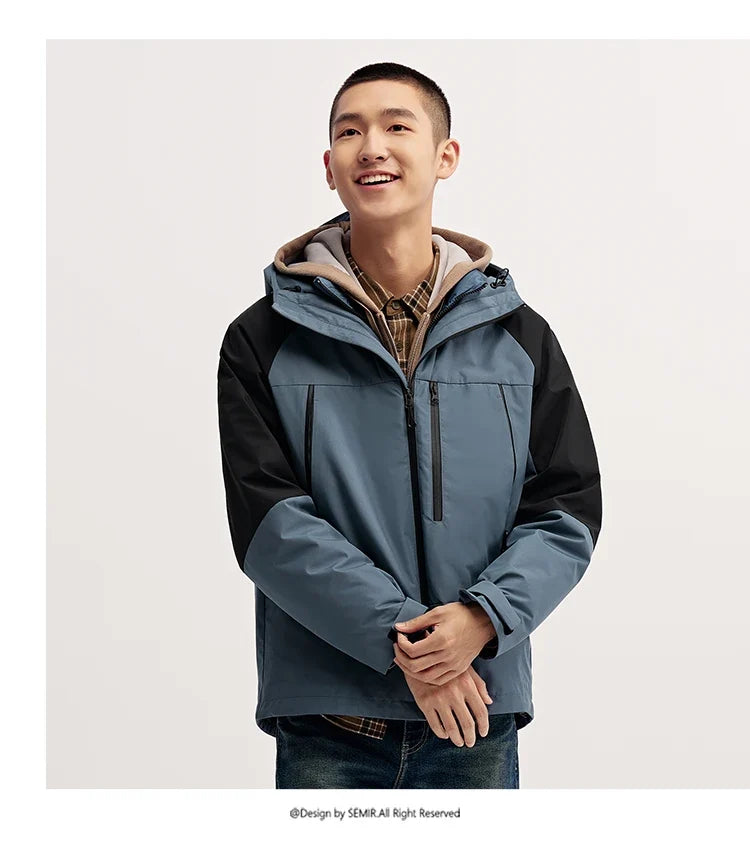 Down Jacket Men Three-in-One 2026 Winter New Colorblocked Stand-Up Collar Protective Outerwear