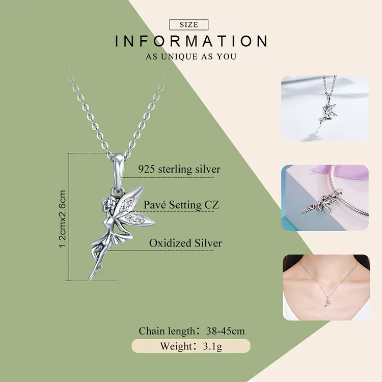 Authentic 100% 925 Sterling Silver Flower Fairy Pendant Long Chain Necklace for Women Birthday Gift Fine Jewelry SCC359