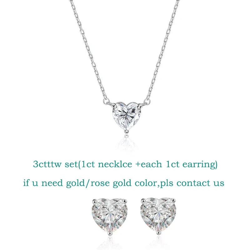 1CT 2CT 3CT Heart Cut Certified Moissanite Necklace for Women 18k Gold Plated Jewelry Sterling Silver S925 Pendant Chain
