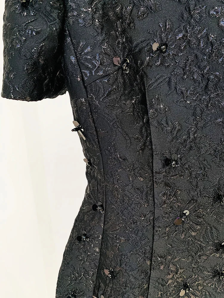 Newest 2026 Designer Fashion Stylish Dress Women's Beaded Floral Jacquard Trimmed Dress