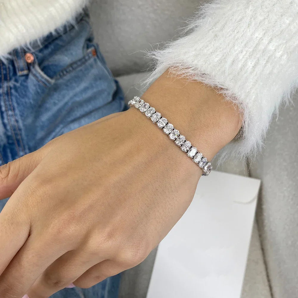 0.5Carat Oval Cut Full Moissanite Tennis Bracelets For Women 100% 925 Sterling Silver D VVS1 Diamond Bangle With  Certificate