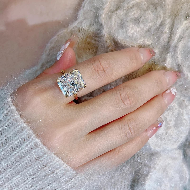 Ring 925 Silver Sparkling 12ct Redion Crushed Ice Cutting Cultivate High Carbon Diamond Simple Style European and American