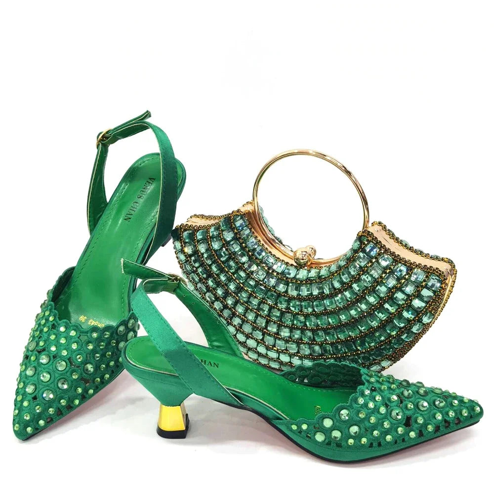 High Heel Gold Color Atmospheric Luxury Pattern With Rhinestones Party Ladies Shoes