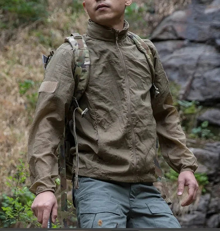 Summer Lightweight Tactical Jacket Men's Windbreaker Thin Skin Hooded Raincoat Quick Dry Breathable Waterproof Jacket