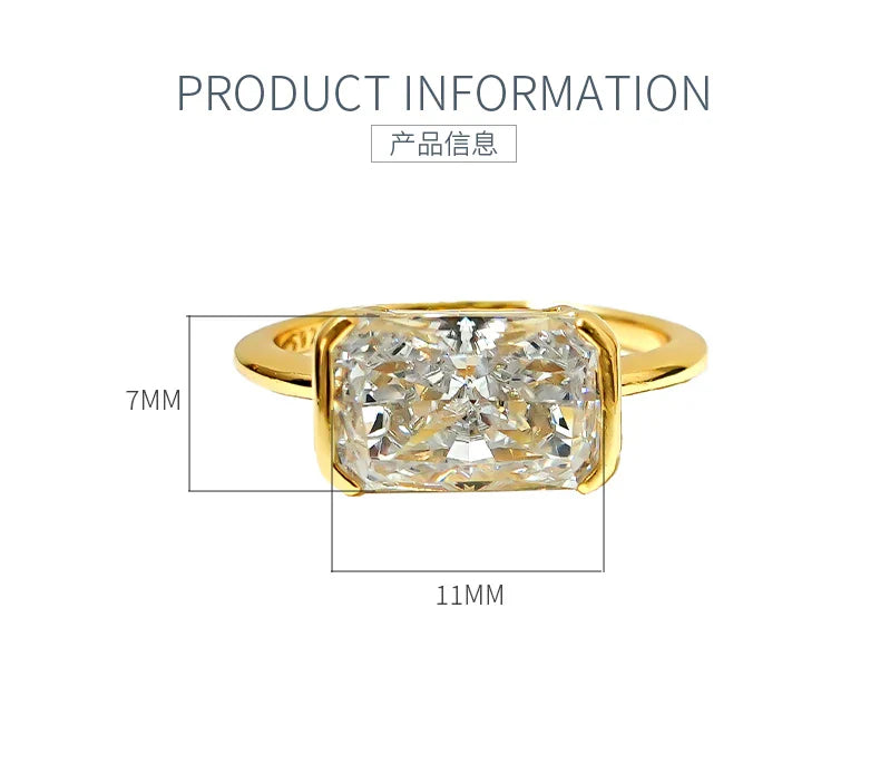 Vintage style broken ice cut 925 silver ring 7 * 11 high carbon diamond cube candy INS diamond ring light luxury gift