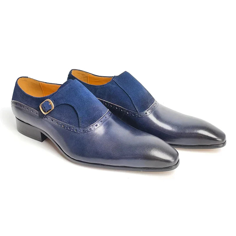 Men's Handmade Cow Suede&Leather Loafers Slip-On Comfortable Casual Shoes for Office,Wedding Non-Slip Sole, Solid Pattern Design