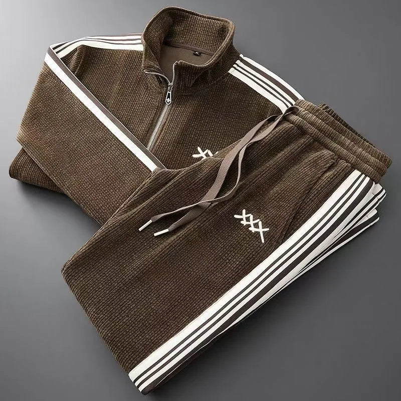 Fall and Winter Men's New Fashion Casual Sports Two-Piece Stand Neck Cardigan Jacket Trend Straight Leg Trouser Suit
