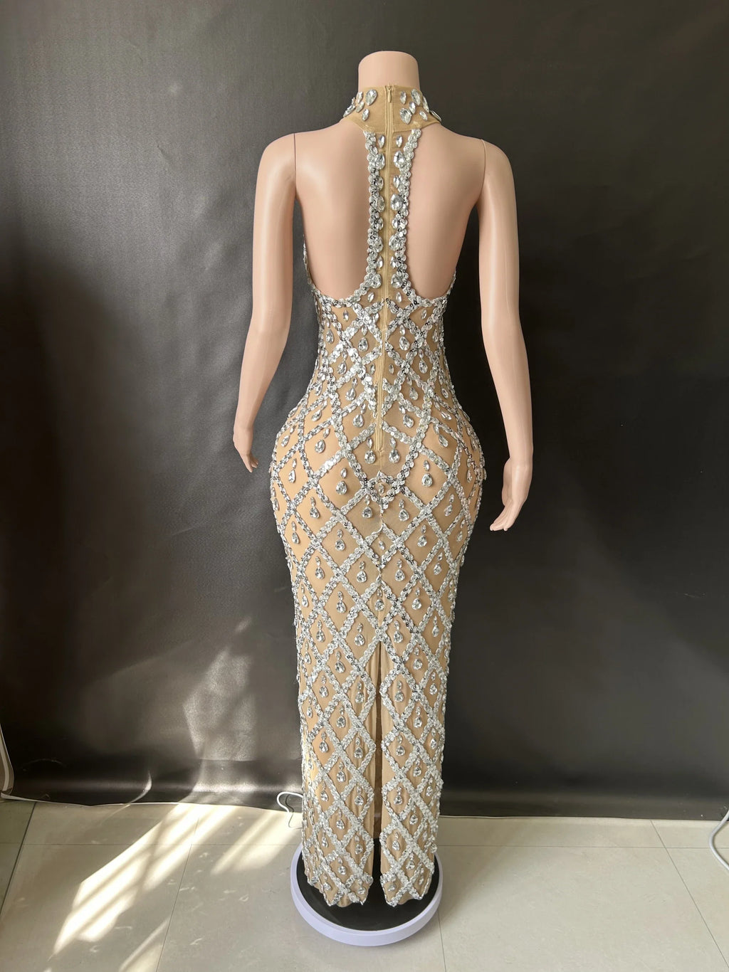 Women Sexy Stage Shining Rhinestone Sequins Dress Evening PromDress