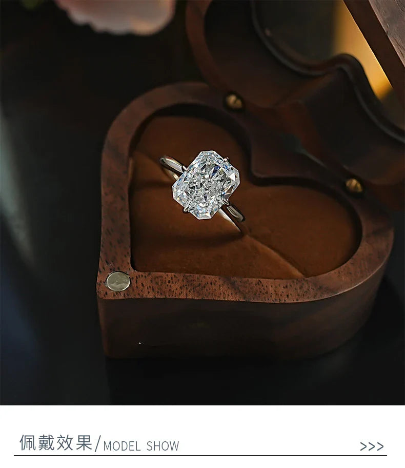 8 * 10 rectangular Redion 925 silver ring set with high carbon diamond daily diamond ring, niche and versatile for women